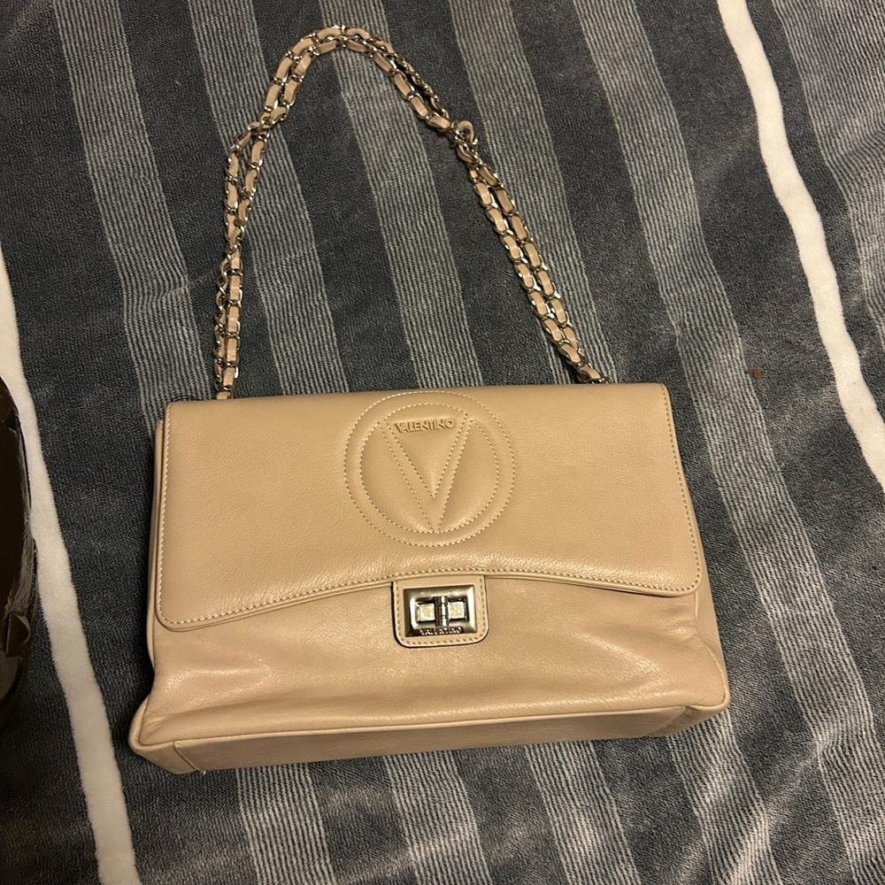 Valentino Cream Leather Shoulder Bag with Chain Strap